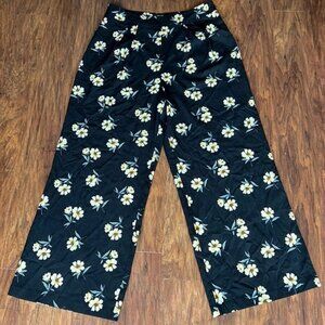 Black Floral Wide Print Pants